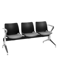 Neptune Visitor 3 Seat Module - 3 Black Moulded Seats ?with Grey Vinyl Upholstered Seat Pads