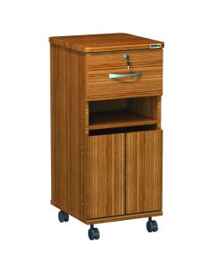 Axis Bedside Locker, Walnut, Keyed Alike - Locking fold down shelf, middle open access, saloon bottom doors