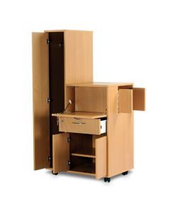 Bristol Maid Bedside Cabinet - Beech - Left Hand Wardrobe - Locking Front Flap - Personal Drawer - Cupboard - Adjustable Shelf - Cam Lock