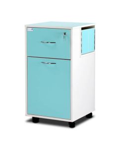 Bristol Maid Bedside Cabinet - Grey White - Locking Flap - Lower Drawer - Adjustable Shelf - Cam Lock