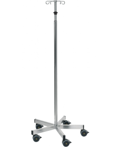 Provita IV-Pole, Ss, Single Hand Adj, Twin Castors 75 mm,Base Leg Profile 45x20mm,Hooks 5Kg
