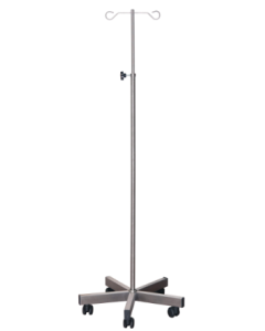 ﻿Brushed Stainless Steel Drip Stand & Weighted Base, ﻿2 Chrome Hooks, Anti-Static Castors [Pack of 1]