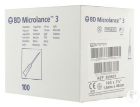 BD 300637 Microlance Hypodermic Needle 16G x 1.5" White [Pack of 100] 