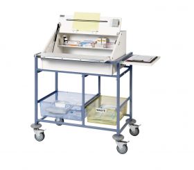 ﻿﻿﻿Ward Drug and Medicine Dispensing Trolley ﻿(medium capacity) - Divider System & 2 Storage Trays-White [Pack of 1]