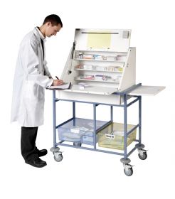 ﻿﻿﻿Ward Drug and Medicine Dispensing Trolley ﻿(large capacity) - Divider System & 2 Storage Trays-White [Pack of 1]