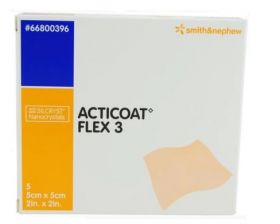 Acticoat Flex 3 Sterile Silver-Coated Antimicrobial Barrier Dressings 5CM X 5CM [Pack of 5] 