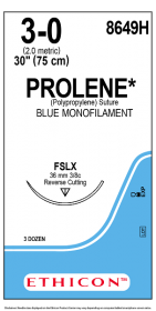 ETHICON PROLENE BLUE MONOFILAMENT SUTURE 1X30" (75 cm) FSLX 3-0 8649H [Pack of 36]