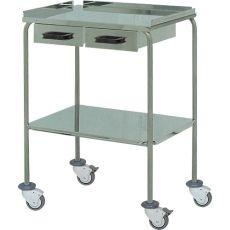 AW Select Treatment Trolley With Guard Lip, 2 Shelves & Double Drawer - Epoxy Powder Coated