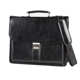 Leather 16" Laptop Briefcase; FI2577; Black